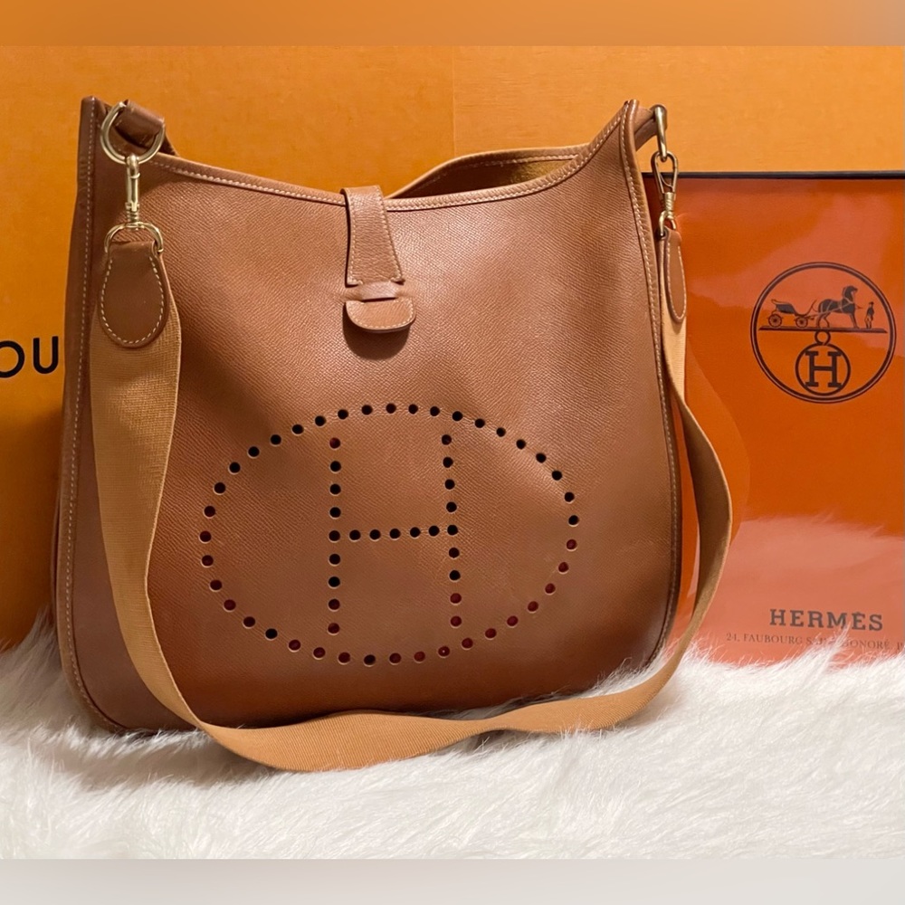 Hermès Brown Clemence Leather Evelyne I GM